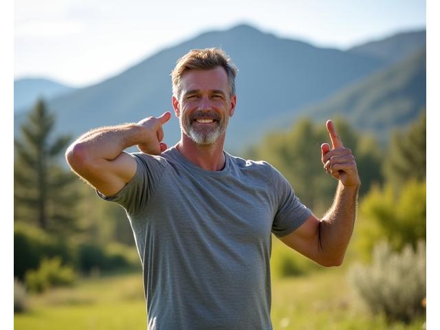 Coach Ben Carter, Certified Fitness Trainer, demonstrating a gentle stretch outdoors.