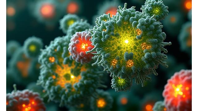 Microscopic view of diverse gut bacteria highlighted with vibrant colors