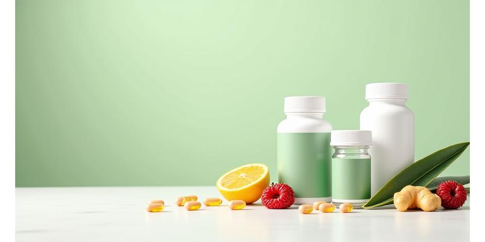 Arrangement of various dietary supplements with natural ingredients