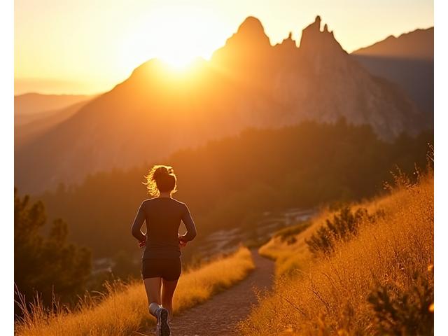 A person trail running in the Boulder Flatirons at sunset, symbolizing fitness optimized for altitude.