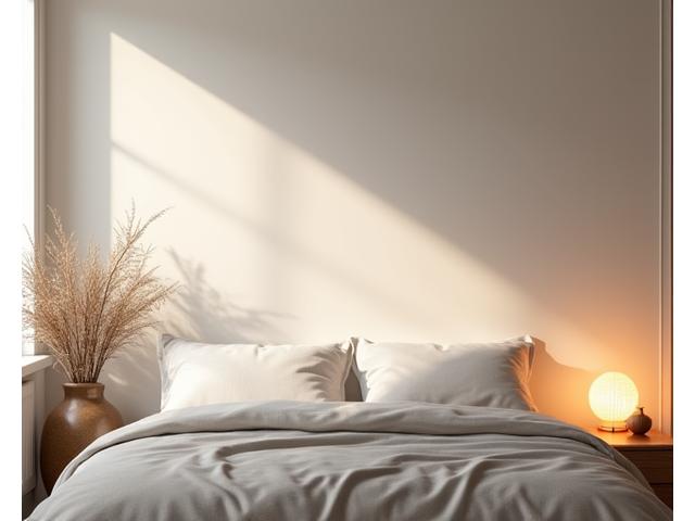A tranquil bedroom scene with soft lighting, suggesting restful sleep and optimization.