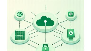 Illustration of an abstract data flow diagram with connected devices (smartphone, smartwatch) and cloud icons, representing usage and device integration data.