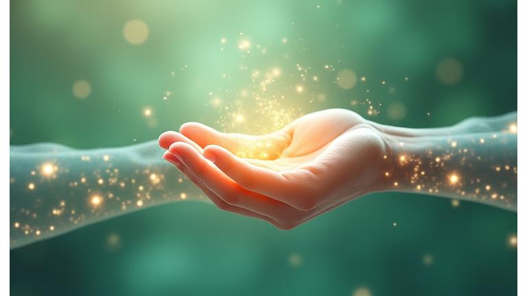 Conceptual image representing data flow control, with hands interacting with glowing data streams, symbolizing user control and responsible data sharing.