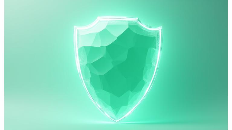 An abstract representation of digital security and data protection, featuring interlocking geometric shapes forming a shield icon with a subtle glowing aura, set against a serene, clean background.
